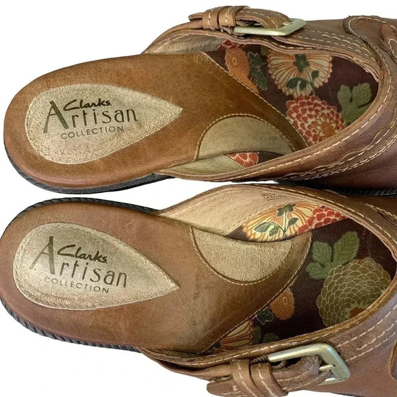 Clarks Artisan Collection Women's Brown Leather Mules Clogs Size 8.5M Block Heel - Picture 10 of 15